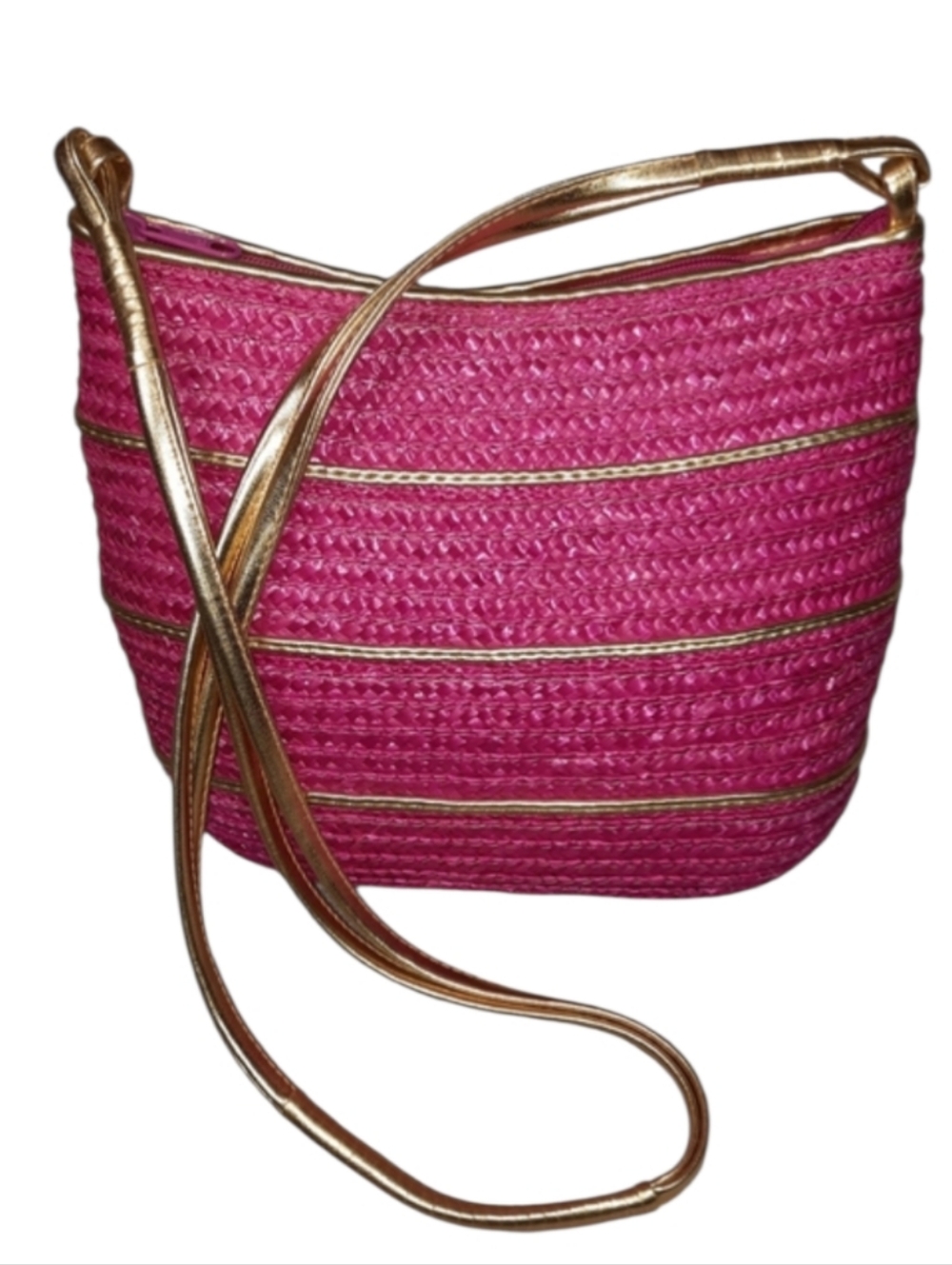 Worthington Pink/Gold Straw Crossbody/Shoulder Bag